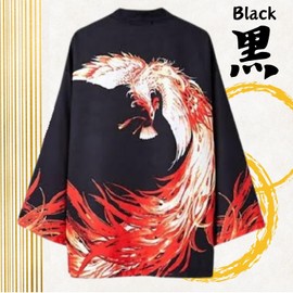 [NOVUS VENTUS] Phoenix Puppi Happi Hatten Hanten Festival Black Black Haori White Beige Hanten Shiny Japanese Clothing Japanese Pattern, Black, 3 XL