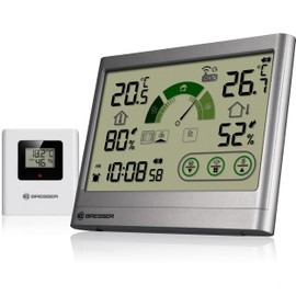 Bresser Thermo-Hygrometer Ventilation Recommendation Indoor Outdoor Temperature Humidity Comfort Indicator Wireless Sensor Display
