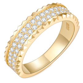 TIMELESSTAR CNC Moissanite Wedding Rings for Women Bands Women's Ring Band Eternity S925 Sterling Silver 18k Gold Plated Non Tarnish Easily 14K Gold Color Engagement Anniversary Size 6.5