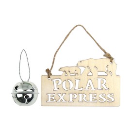 Christmas Polar Express Wooden Hanging Sign with 50mm Silver Jingle Bell
