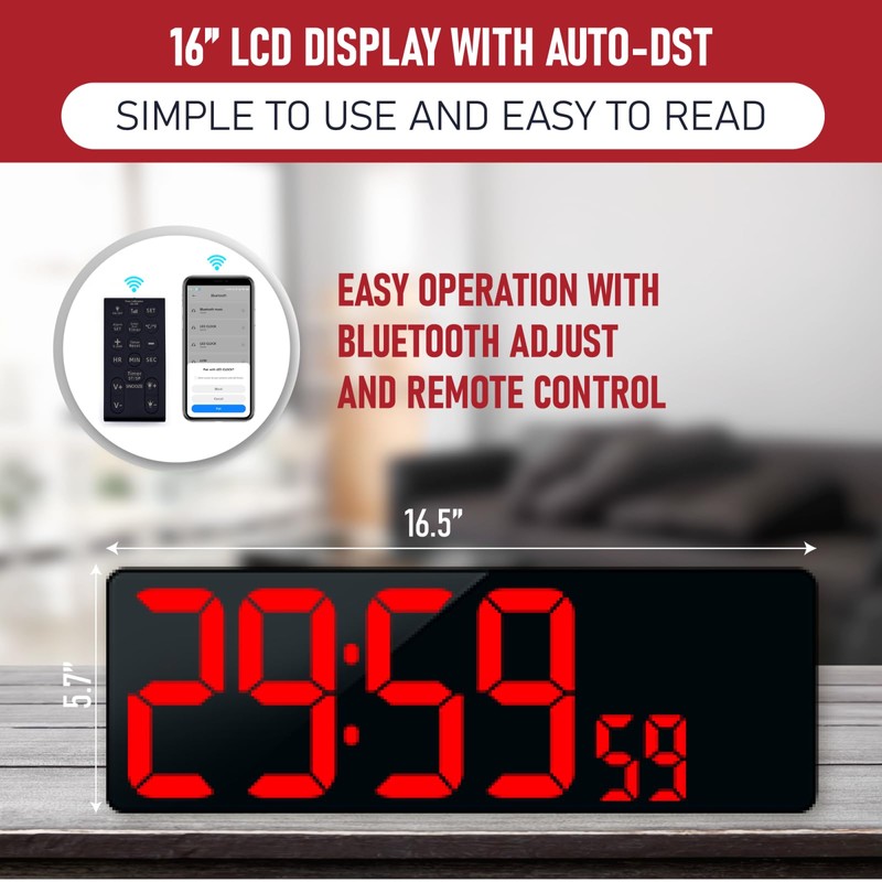 TXL 17.2'' Bluetooth Large LED Digital Wall Clock, Large Display