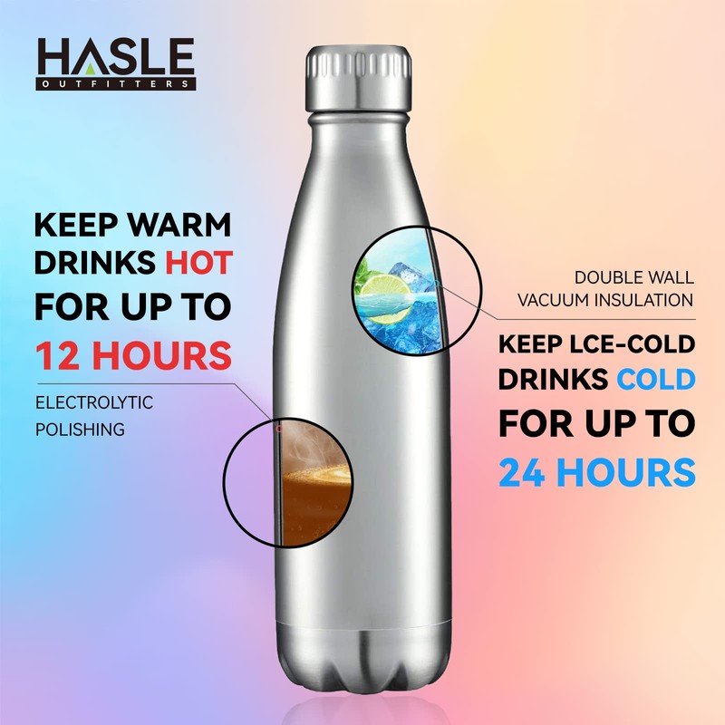 HASLE OUTFITTERS 17oz Stainless Steel Water Bottles, Vacuum Insulated Water