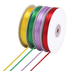 Zythrem 4 Colours Ribbon 3 mm x 91 m Thin Fabric Ribbon Silk Ribbon for Crafts Gift Ribbon Satin Ribbon for Gift Wrapping Birthday Christmas Wedding Party Decoration