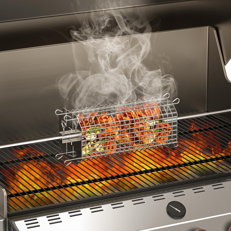 onlyfire Universal Octagonal Tumble Rotisserie Basket, Flat Spit Rotisserie Grill