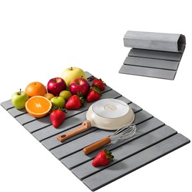 ELESULTRA Stone Drying Mat For Kitchen Counter - 24"x16" Quick Dry Dish Drying Mat Large Foldable Stone Dry Mats for Bathroom Absorbent Drying Mats for Kitchen Dishes Bath Pets Trivet (Grey)