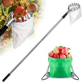 Kriico Fruit Picker Pole Tool with Basket Telescoping, 3.2FT-5.5FT Adjustable Pole, Apple Picker Tool with Soft Bag, Long Handle Picker for Avocado, Lemon, Orange, Mango, Limes, Persimmons, Plums