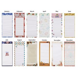 Creative Hobbies 12-Pack Monthly Magnetic Notepads - Vibrant Seasonal Designs for January to Dece