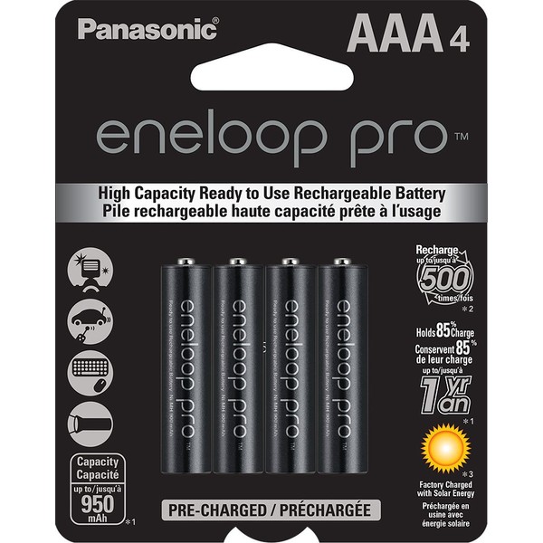 Panasonic eneloop pro Nuevas baterías recargables de níquel-metal hidruro, AAA4 , precargadas, de alta capacidad