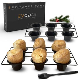 EVODAE® Popover Pans in Holiday Gift Box – Set of 2, 12 Cup (2x6) Nonstick Pro-Grade Carbon Steel Bakeware – Strong Built Metallic Cups – PFOA & PTFE Free – Great Gift for Bakers & Holiday Meals