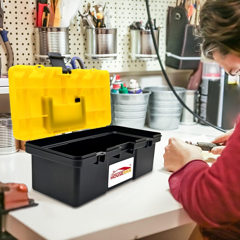 HOUSERAN Tool Box, Portable 12" Plastic Toolbox with Handle, lockable