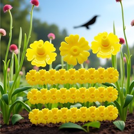 30Pcs Hummingbird Feeder Parts Polygonal Garden Hummingbird Feeder Replacement 3cm Flowers Plastic Waterproof Bee Guards Wild Bird Feeders for Outdoor Hummingbirds Feeders Yellow