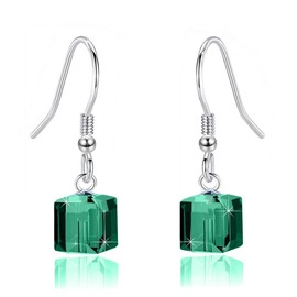 Austrian Crystal Cube Drop Dangle Earrings for Women Fashion 14K Gold Plated Hypoallergenic Jewelry (Green)