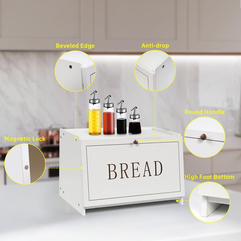 DECOCIAGA Bread Box for Kitchen Countertop, Large Capacity Bread Storage
