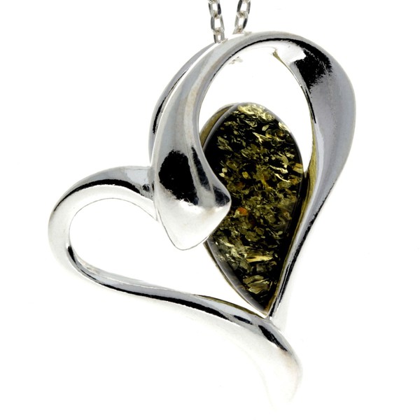 Genuine Baltic Amber & Sterling Silver Modern Heart Pendant without