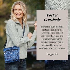 Baggallini Women's Pocket Crossbody Bags 8x8 Small Lightweight Durable Nylon Water-resistant Travel Purse w/RFID Wristlet
