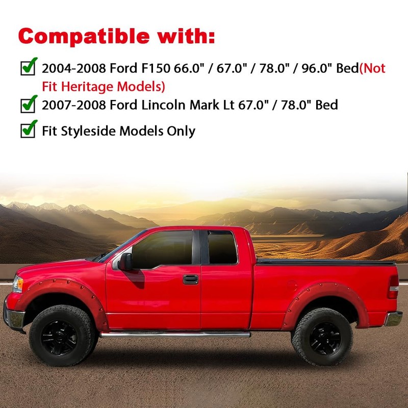 PIT66 Fender Flares,Compatible with 2004-2008 Ford F150(NOT For Heritage), Rugged