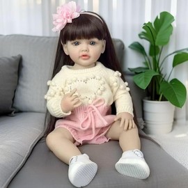 FALVIA 22 Inch Lifelike Reborn Toddler Baby Dolls Girl Full Body Realistic Adorable Reborn Girl with Long Hair for Birthday Gifts