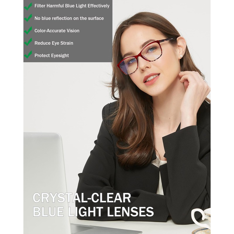 EYEURL Reading Glasses for Women,4-Pack Ultra-Light Slim Frames Blue Light