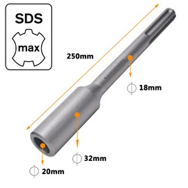 RANSENERS SDS-Max Ground Rod Driver 250 * Ø20mm (10*Ø0.79inch), for use with Rotary Hammer Made of Hardened Steel
