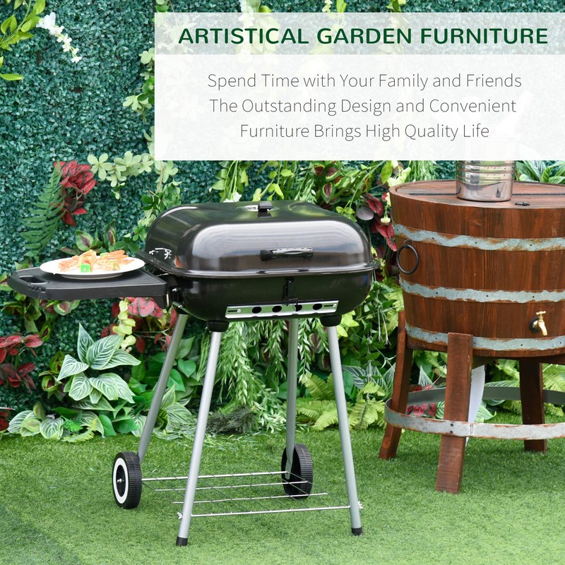 Outsunny Portable Charcoal Grill with Foldable Side Shelf and Bottom