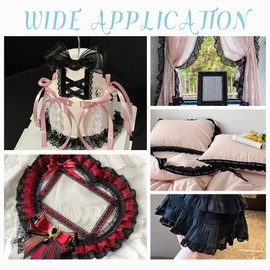 PH PandaHall 10 Yards Black Ruffle Lace Ribbon Trim Pleated Lace Fabric Trim Ruffle Trim 6 cm Wide Double Layer Ruffled for Crafts Sewing Embellishments