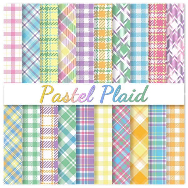 JarThenaAMCS 40 Sheets Pastel Plaid Pattern Paper Easter Scrapbook Specialty Paper Candy Color Double Sided Craft Paper For Spring DIY Card Making Photo Album Journal Decor, 6 x 6 Inch