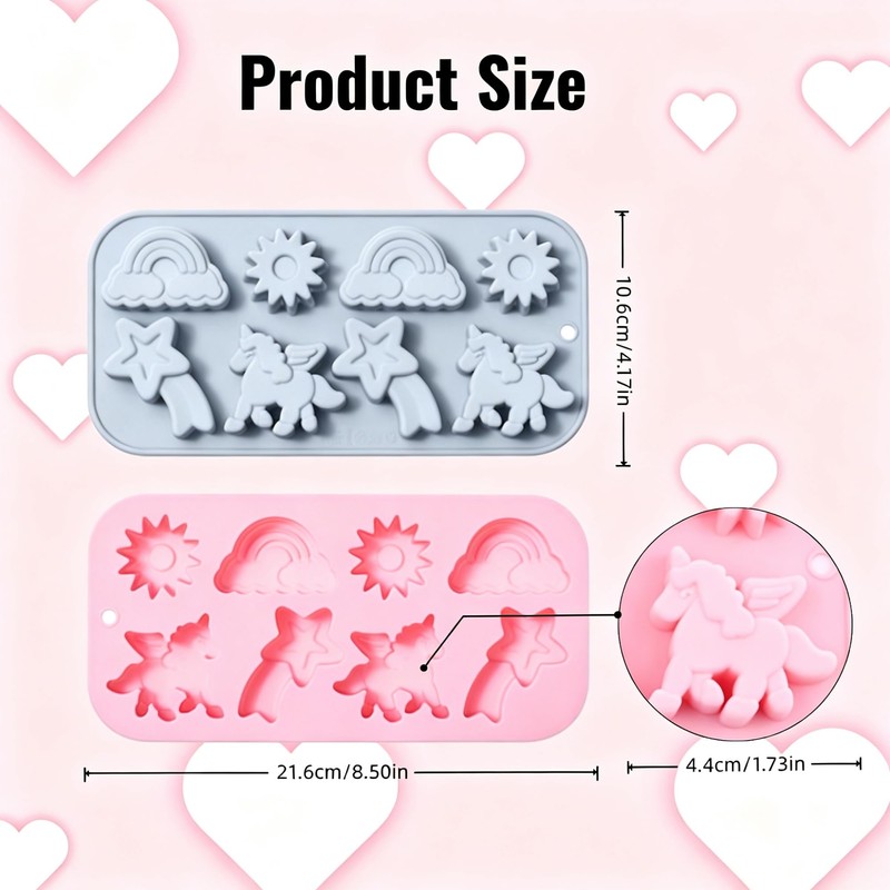 8-Cavity Unicorn Silicone Molds, 2-Pack (Blue & Pink)