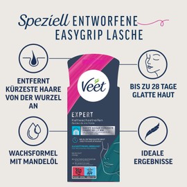 Veet Veet Expert Kaltwachsstreifen Gesicht - Wachsstreifen zur Haarentfernung für alle Hauttypen inkl. sensibler Haut - 10 Doppelstreifen = 20 Streifen