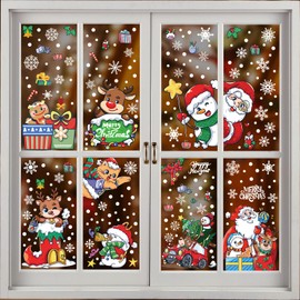 Christmas Window Clings - 230Pcs Stickers, 8 Sheets, Non-Adhesive Static PVC, Santa, Snowman, Elk, Cats, Xmas Trees, Snowflakes Christmas Stickers for Glass Windows(Merry Christmas-3)