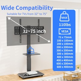 Afaloona Rolling TV Stand with Power Outlet, Mobile TV Cart for 32-75 Inch TVs up to 110 lbs, 18 Adjustable Heights, Max VESA 600x400mm, TV Floor Stand with Swivel Mount/Shelf/Wheels, Fits for Bedroom