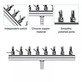 DONGKER Aquarium Air Distributor, 8/10/12 Way Air Flow Splitter Chrome Distributor, Aquarium Air Flow Control Lever Valve Distributor for Aquariums