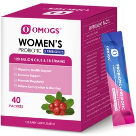 OMOGS Women's Probiotic,120-Billion-CFUs, 18 Strains, with 3 Prebiotics and Cranberry Extract, Help for Immune Booster, Digestive Health, Gut Health and Vaginal Health