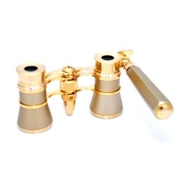 Finissimo Optics 3x25 Titanium Finish Opera Glasses with Extendable Handle and Red Reading LED Flashlight / Theater Binoculars / with Gold Trim