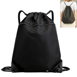 43 x 34 cm Backpack with Drawstring, Large Gym Bag, Black for Men, Women, Boys, Adjustable Sports Bag with Zip Outer, Waterproof, Lightweight Gym Bag, for Sports, Travel, School, Beach