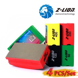 Z-lion Electroplated Diamond Polishing Hand Pads Arc Shape Back for Glass Stone Granite-Set of 4 Pcs