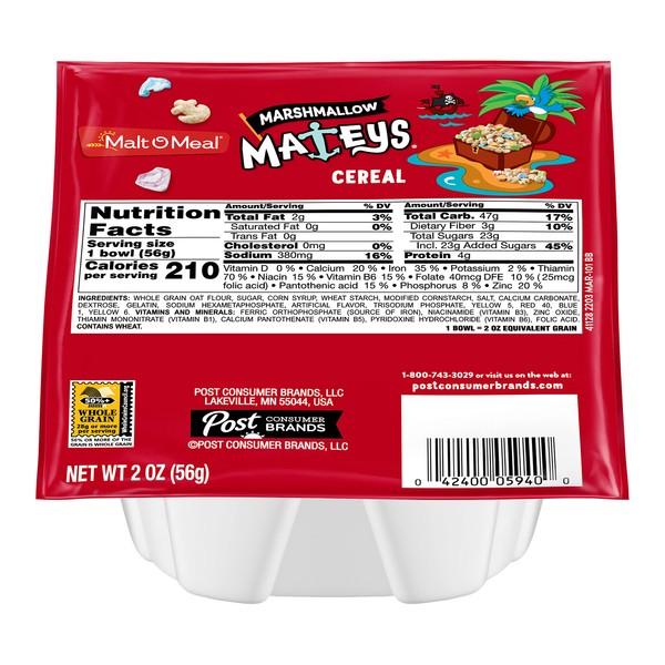 Malt-O-Meal Marshmallow Mateys® Breakfast Cereal, 2 Ounce Single Serve Bowls (Pack of 48)