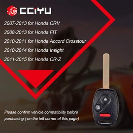 cciyu X 1 Flip Key Fob with Key Blade 3 buttons Replacement for 07 08 09 10 11 12 13 for Honda CRV for Accord Coupe for Accord for Crosstour for Insight FIT Series with FCC 35118-TP6-A00