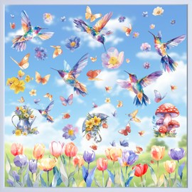 Hianjoo 116 PCS Spring Bird Window Clings, 9 Sheets Anti Collision Tulip Hummingbird Window Clings Decorations, Double-Sided Static Butterfly Spring Decals for Home School Party Decor Supplies