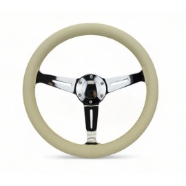 New World Motoring 14" 350mm Tan PVC Chrome 3-Spoke Classic steering wheel slotted with horn