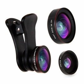 Empire of Electronics Cell Phone Camera Lens Kit Clip-On 3 in 1 Fisheye Lens, Wide Angle Lens (A)