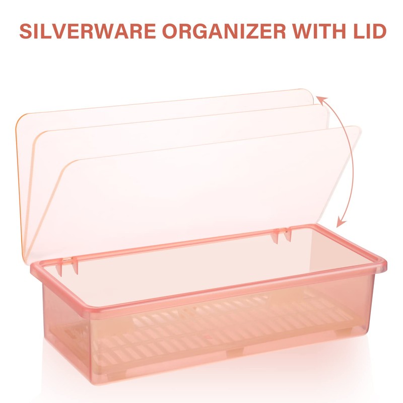 TOPBATHY 2 Pcs Flatware Trays Cutlery Organiser with Lid Cutlery