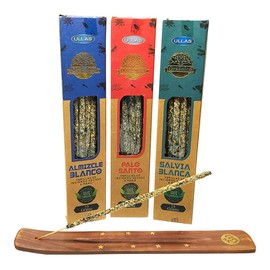 ULLAS Natural Organic Incense Sticks 3 Pack + 1 Aromasenses Table (Palo Santo - White Sage - White Musk)