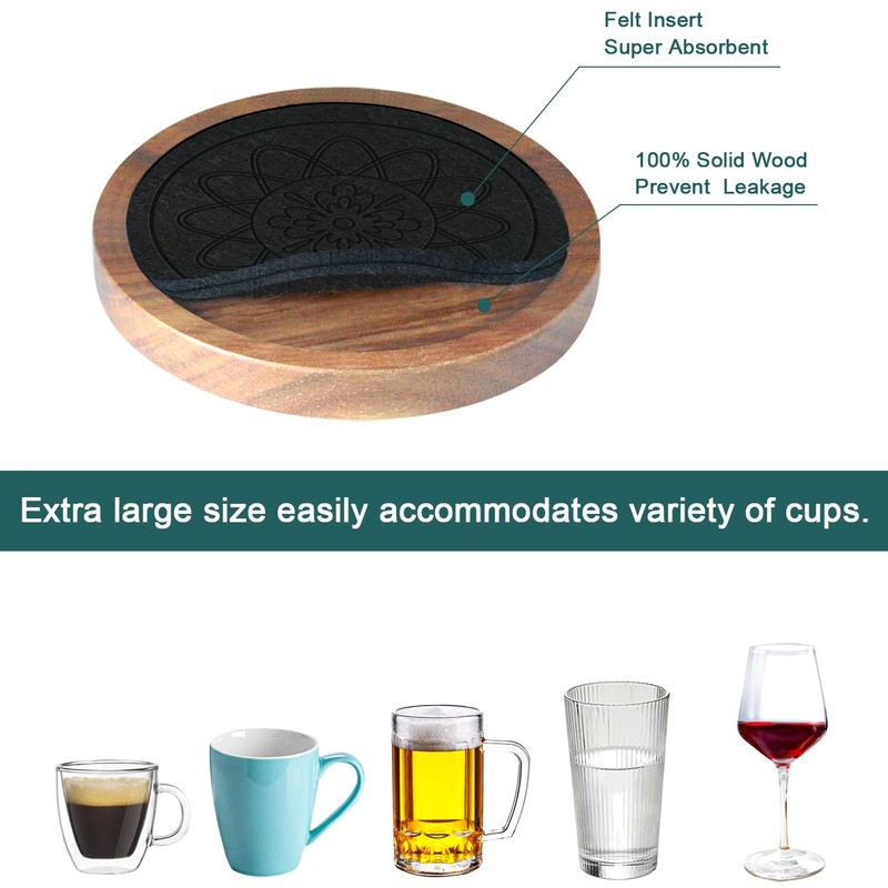 Wood Coasters for Drinks, Minacun Absorbent Coaster Sets of 5,