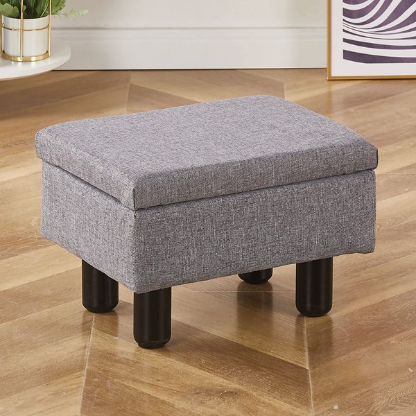 Cpintltr Foot Stool Ottomans Linen Footrest Storage Ottoman Step Stool Seat with Solid Wood Legs Modern Accent Stools for Couch Living Room Dark Grey