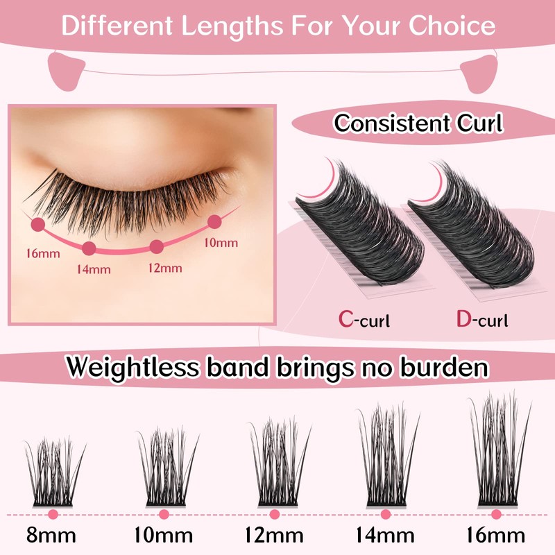 Cluster Eyelashes, Pack of 72 Individual Eyelashes, Eyelash Clusters, DIY
