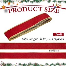 MAYJOYDIY 10 m Dark Red Satin Ribbon with Wire, 50 mm Wide, Christmas Decorative Ribbon, Gold Edge, Gift Wrapping, Wreaths, Tree Decoration, Crafts, Bow Making