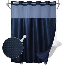 Final Friday Navy Blue Waffle Weave Shower Curtain with Snap in Liner Polyester Fabric Hotel and Spa Bathroom Decor Set Waterproof Detachable Washable No Hook 72 W x 74 H Inch Blue