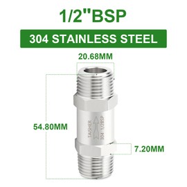 TAISHER 1PCS 304 Stainless Steel 1/2" BSP Male x 1/2" BSP Male Check Valve,Backflow Prevention,One Way Non-Return Check Valves