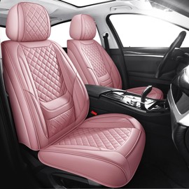 Chezope Automotive Car Seat Covers Full Set Universal Fit for Most Cars SUV Sedans Trucks Waterproof Leatherette Car Seat Covers Accessories Pink