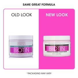 Advanced Clinicals Biotin Hair Treatment Anti-Breakage Repair Hair Mask. Strengthen Broken, Color-Treated Hair W/Repairing Deep Conditioner Manuka Honey & Caffeine, Hydrating Mask Restores Weak Hair